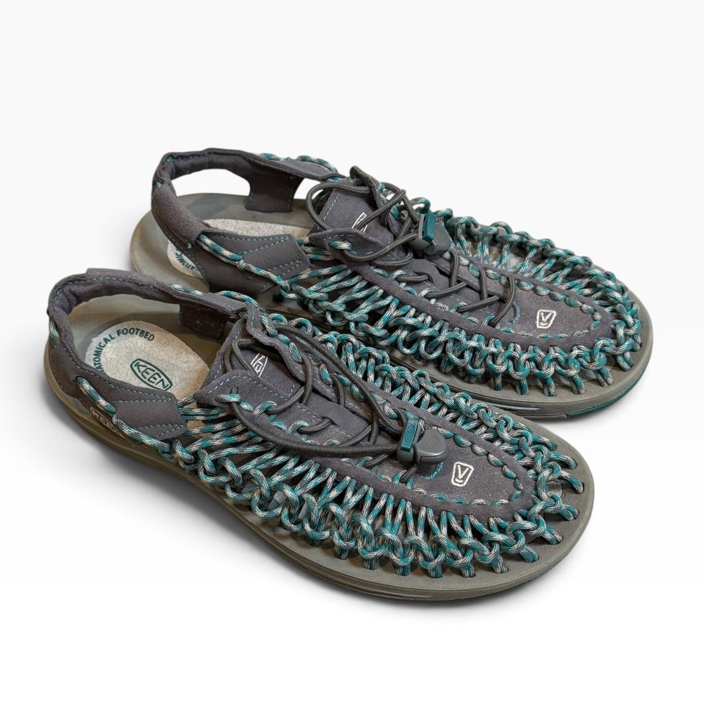 Keen Uneek Sandals Womens 11 Gray Teal Two Cord Hiking Water Shoes